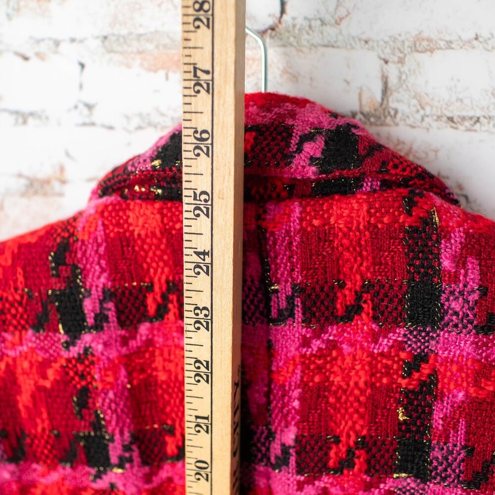 Tahari Petite Blazer Women's Notch Lapel Red Black Pink Plaid Blazer - Picture 9 of 10